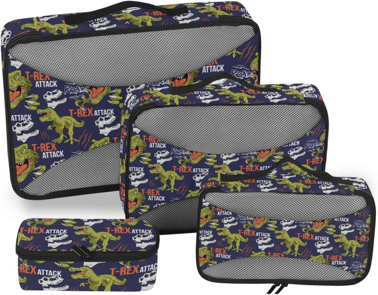 Travel Packing Organizers Set of 4 Suitcase Organizer Travel Cube Packimg Cubes T-rex Dinosaur