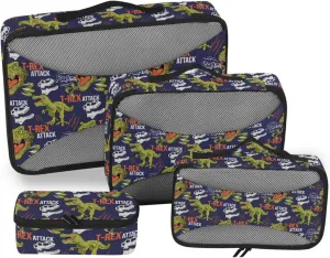 Travel Packing Organizers Set of 4 Suitcase Organizer Travel Cube Packimg Cubes T-rex Dinosaur