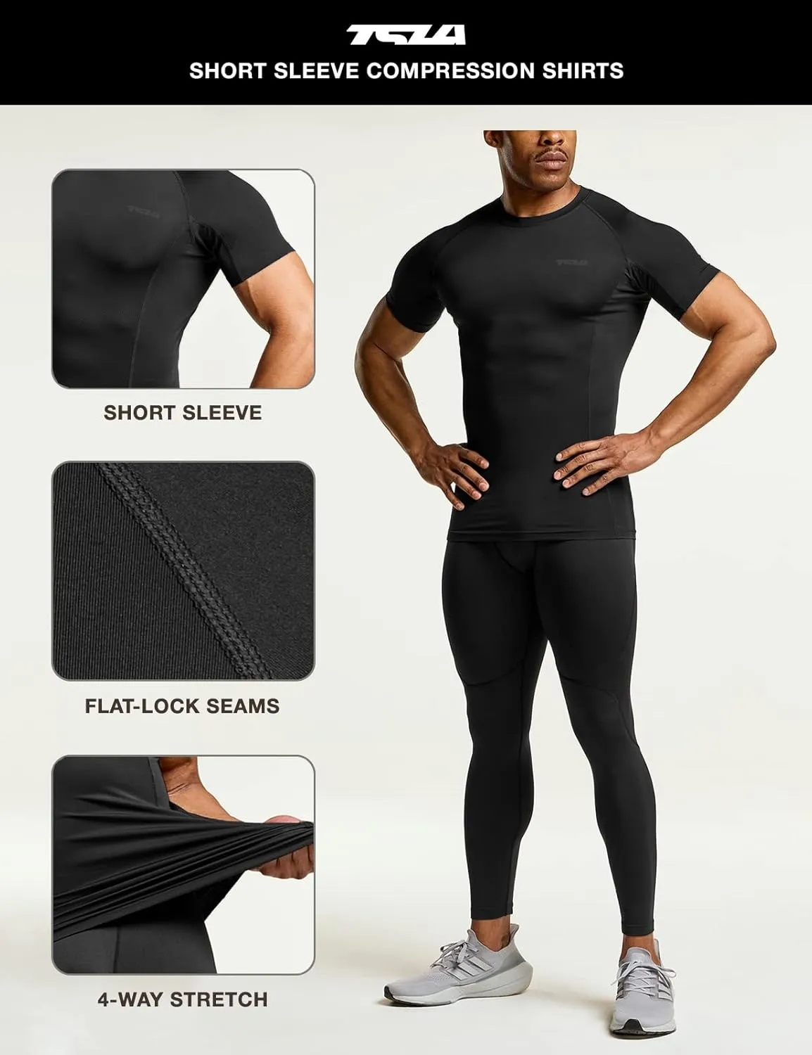 TSLA Men's UPF 50  Quick Dry Short Sleeve Compression Shirts, Athletic Workout Shirt, Water Sports Rash Guard