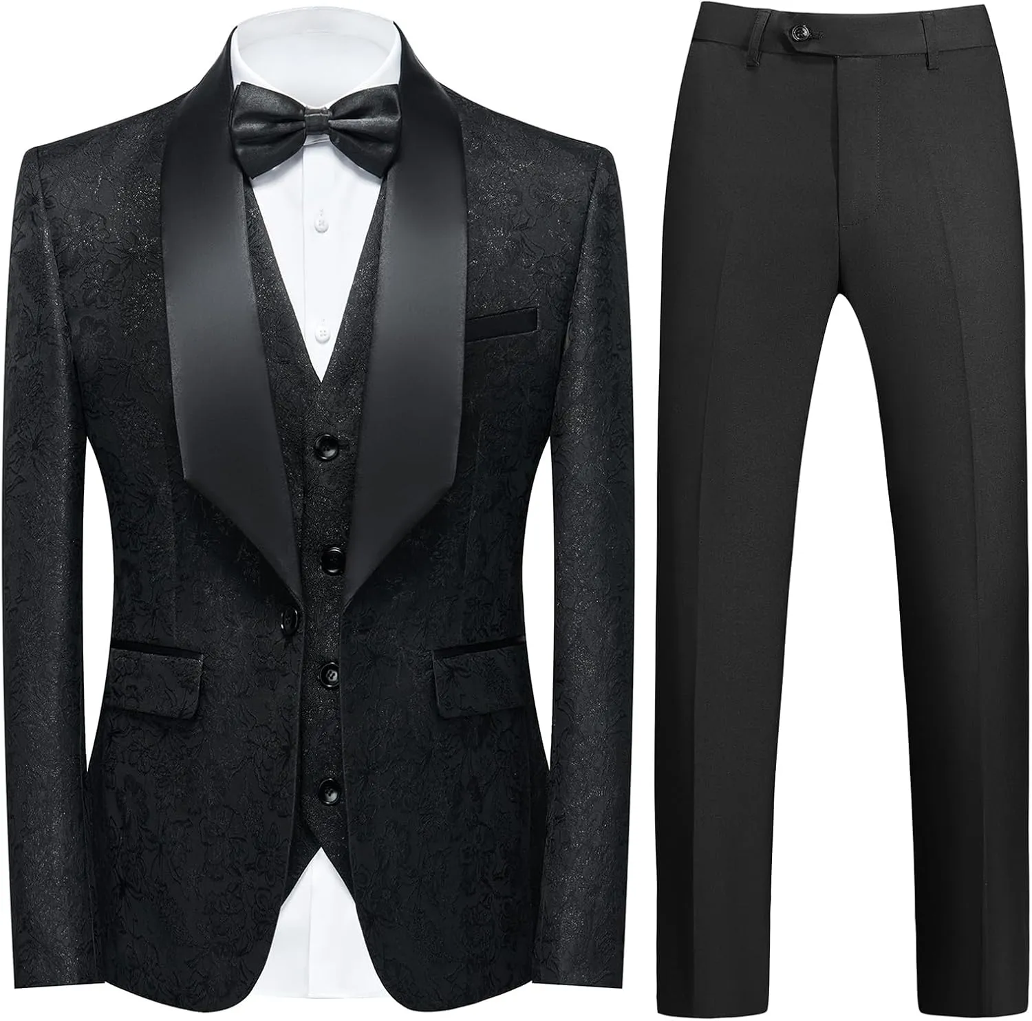 Tuxedo Suits for Men 3 Piece Regular Fit Men's Suit Set Floral Pattern Blazer Jacket Waistcoat Pants