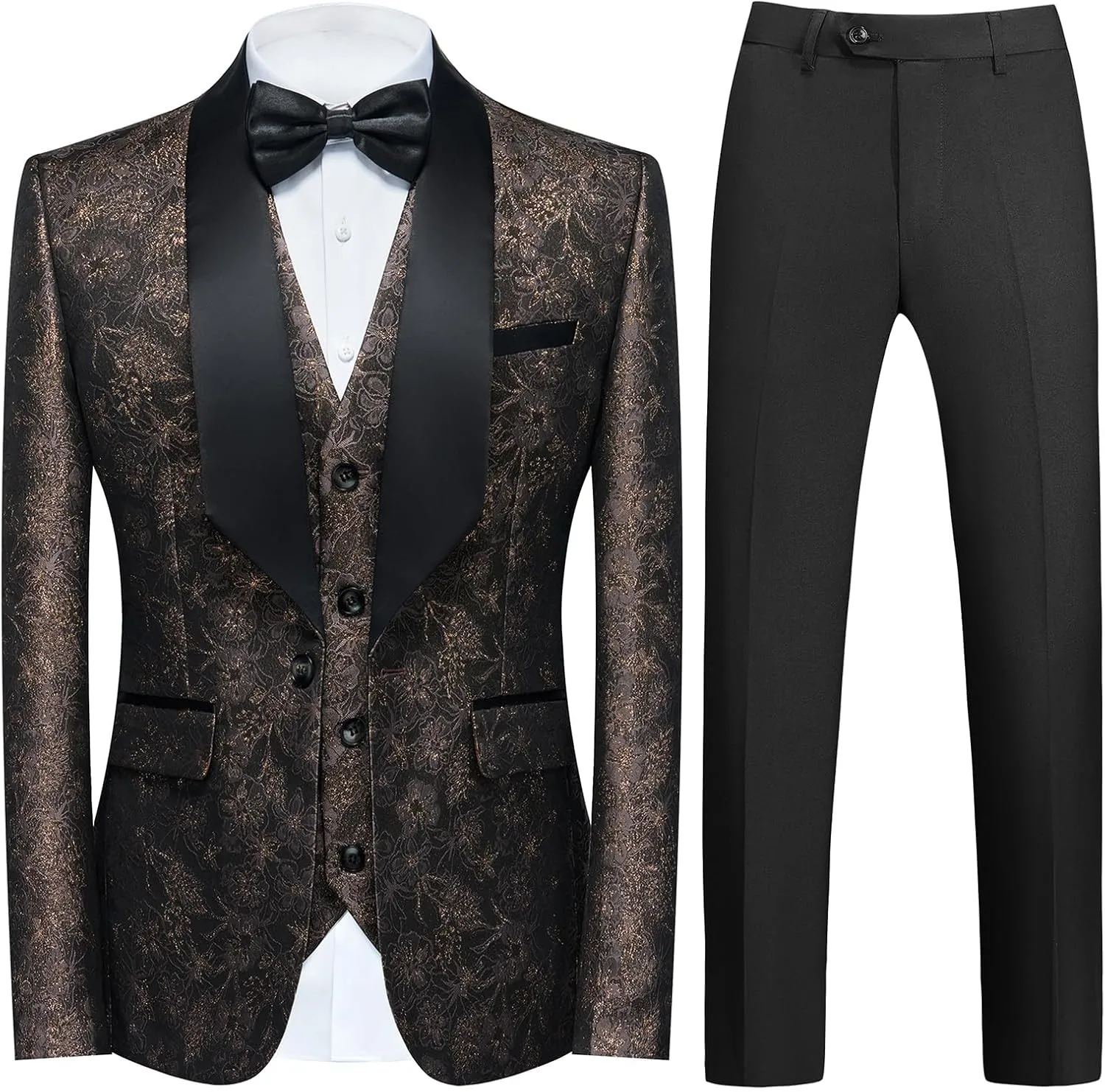 Tuxedo Suits for Men 3 Piece Regular Fit Men's Suit Set Floral Pattern Blazer Jacket Waistcoat Pants