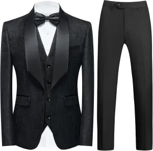 Tuxedo Suits for Men 3 Piece Regular Fit Men's Suit Set Floral Pattern Blazer Jacket Waistcoat Pants