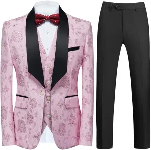 Tuxedo Suits for Men 3 Piece Regular Fit Men's Suit Set Floral Pattern Blazer Jacket Waistcoat Pants