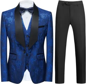 Tuxedo Suits for Men 3 Piece Regular Fit Men's Suit Set Floral Pattern Blazer Jacket Waistcoat Pants