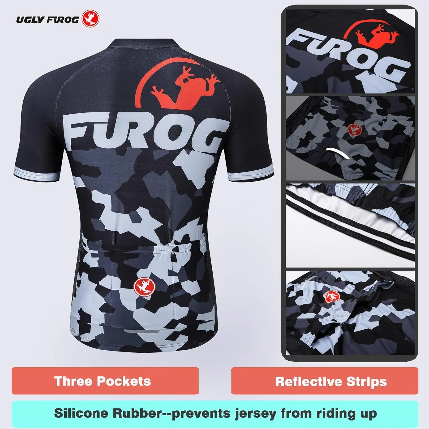 UGLY FROG Cycling Jerseys Men's Short Sleeve Bike Shirts Full Zip Bicycle Jacket with Pockets