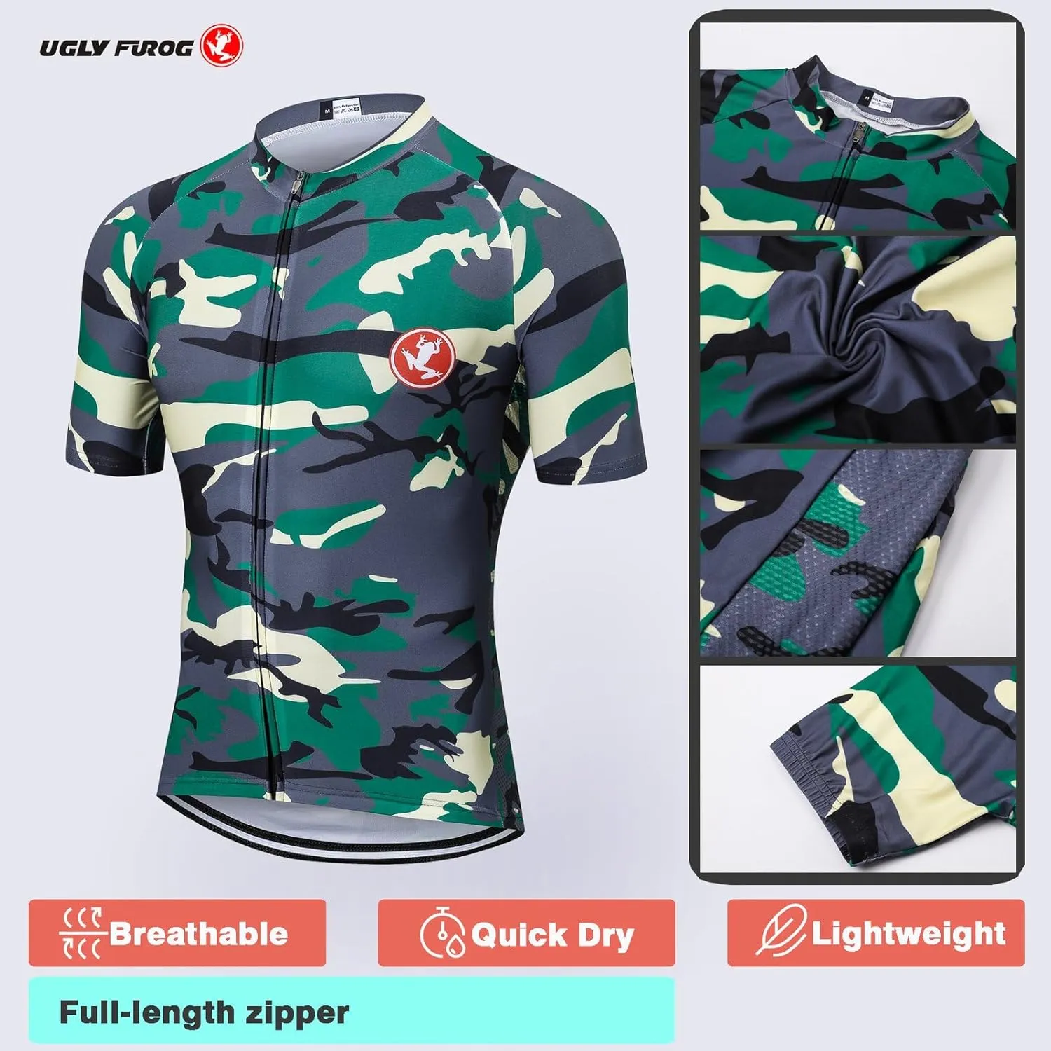 UGLY FROG Cycling Jerseys Men's Short Sleeve Bike Shirts Full Zip Bicycle Jacket with Pockets