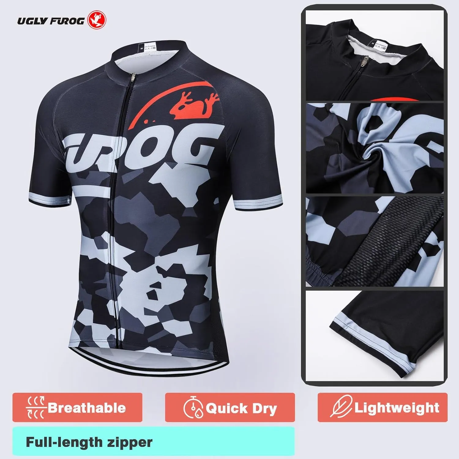 UGLY FROG Cycling Jerseys Men's Short Sleeve Bike Shirts Full Zip Bicycle Jacket with Pockets