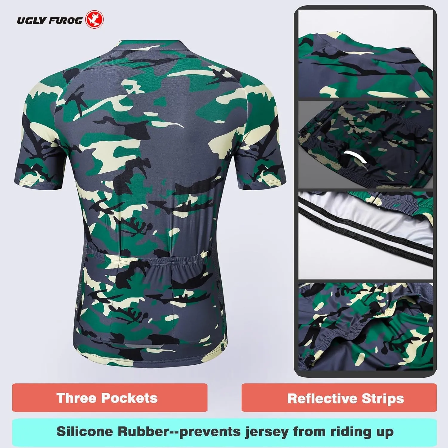 UGLY FROG Cycling Jerseys Men's Short Sleeve Bike Shirts Full Zip Bicycle Jacket with Pockets