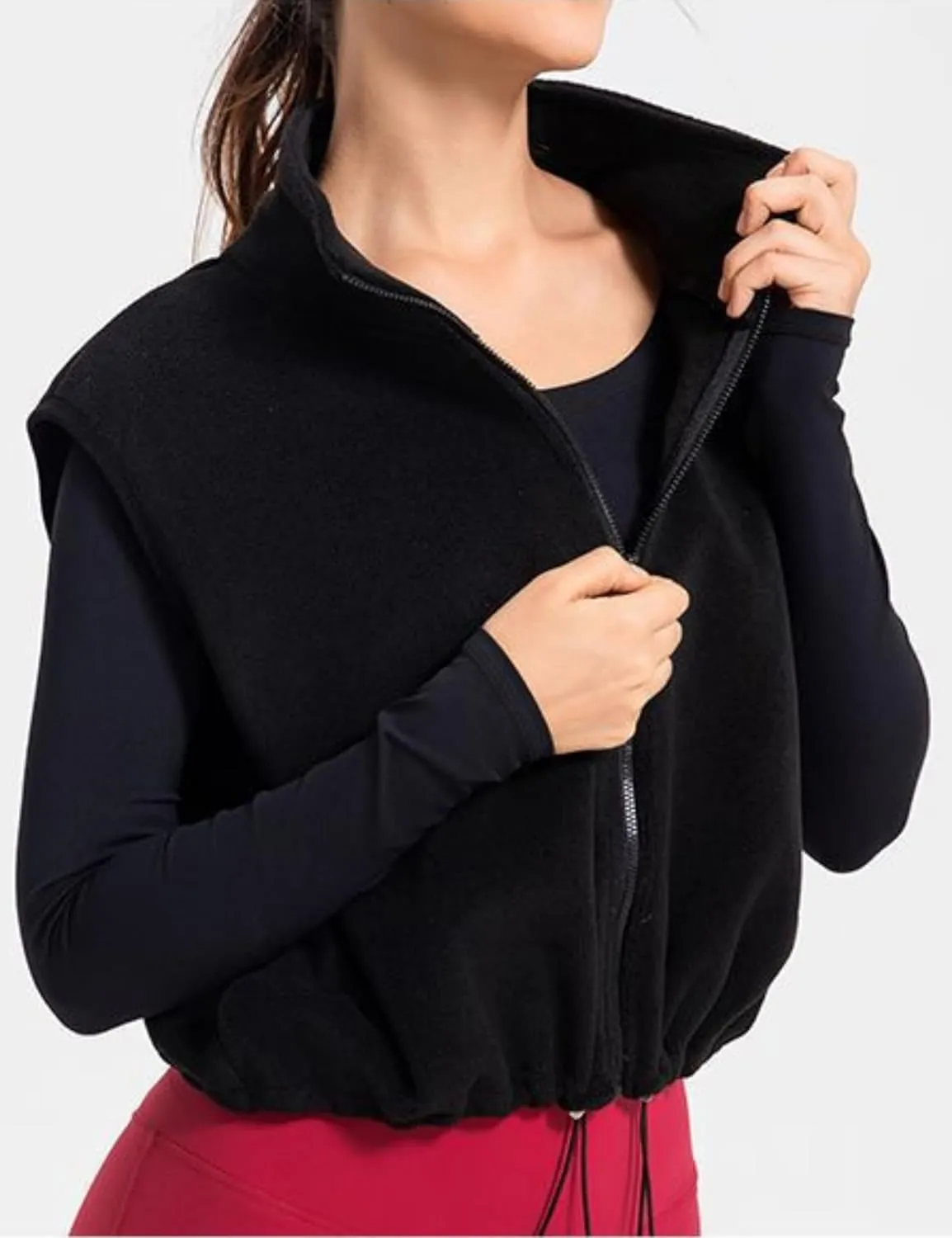 Unilexi Womens Full Zip Fleece Vest Stand Collar Sherpa Crop Sleeveless Coat Zipper Fitness Vest