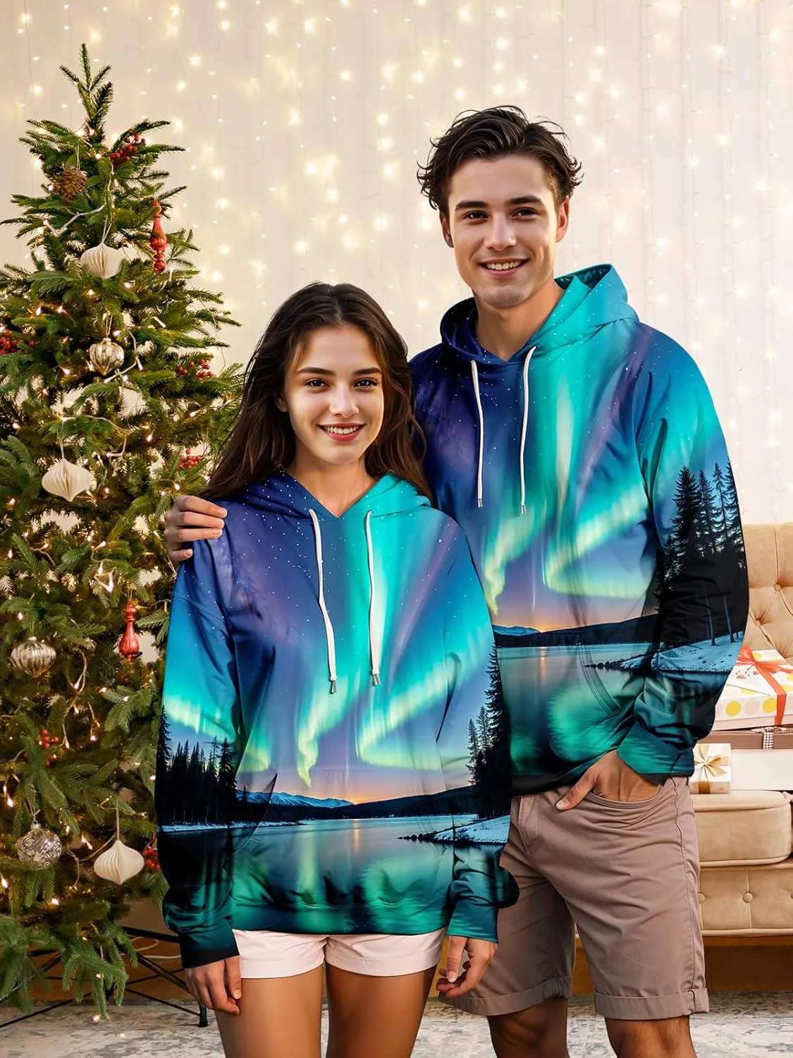 Unisex Graphic Hoodies, 3D Novelty Pullover Sweatshirt, Xmas Men Women Teen Boy Gifts, Black White Galaxy Print Flag