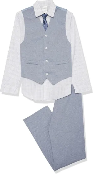Van Heusen Boys' 4-Piece Formal Suit Set, Vest, Pants, Collared Dress Shirt, and Tie