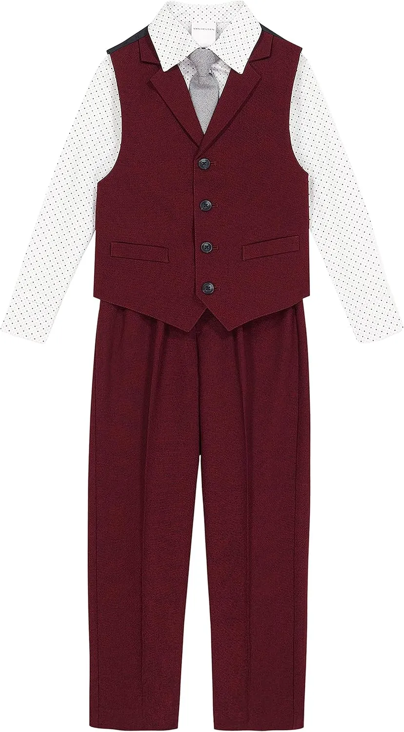 Van Heusen Boys' 4-Piece Formal Suit Set, Vest, Pants, Collared Dress Shirt, and Tie