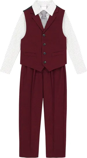 Van Heusen Boys' 4-Piece Formal Suit Set, Vest, Pants, Collared Dress Shirt, and Tie