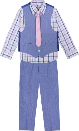 Van Heusen Boys' 4-Piece Formal Suit Set, Vest, Pants, Collared Dress Shirt, and Tie