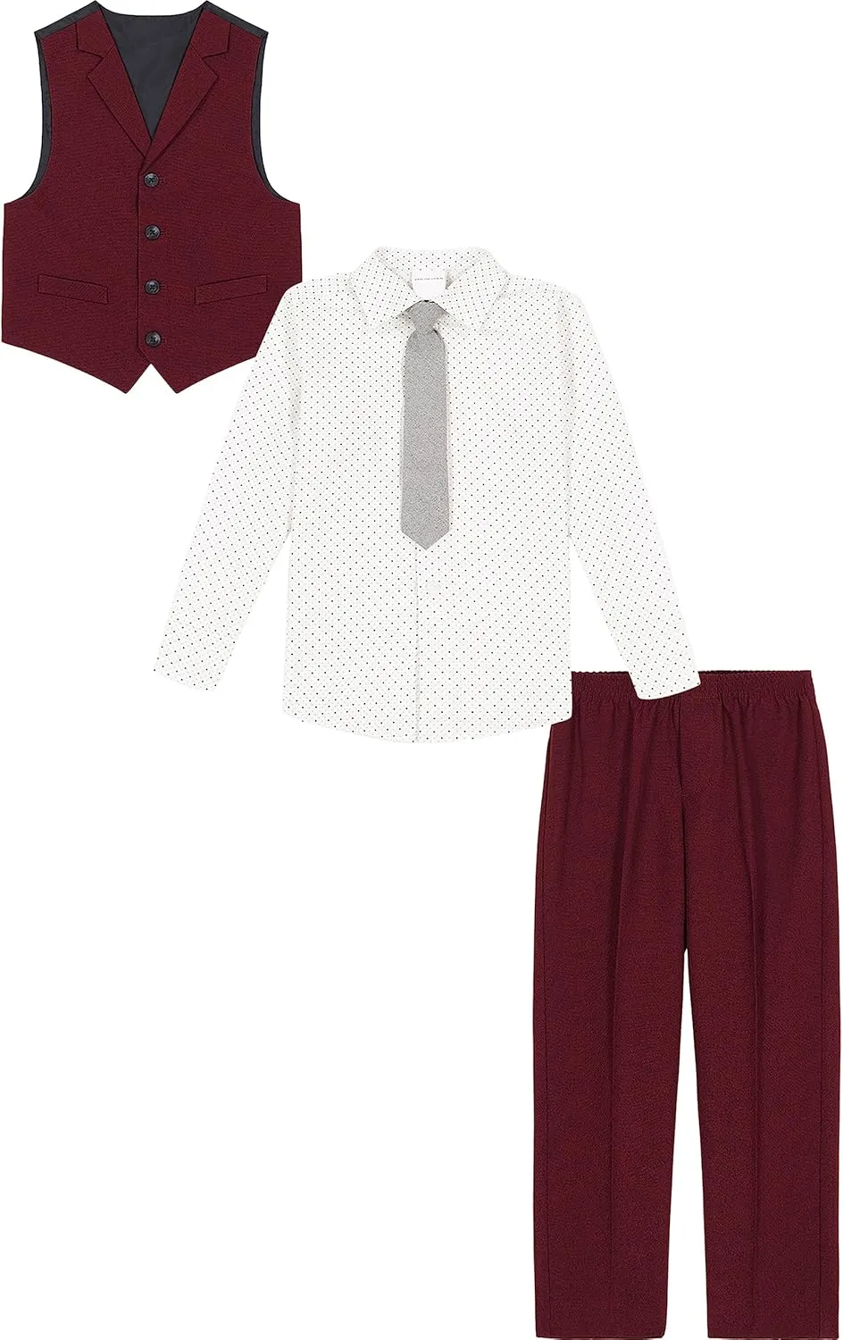 Van Heusen Boys' 4-Piece Formal Suit Set, Vest, Pants, Collared Dress Shirt, and Tie