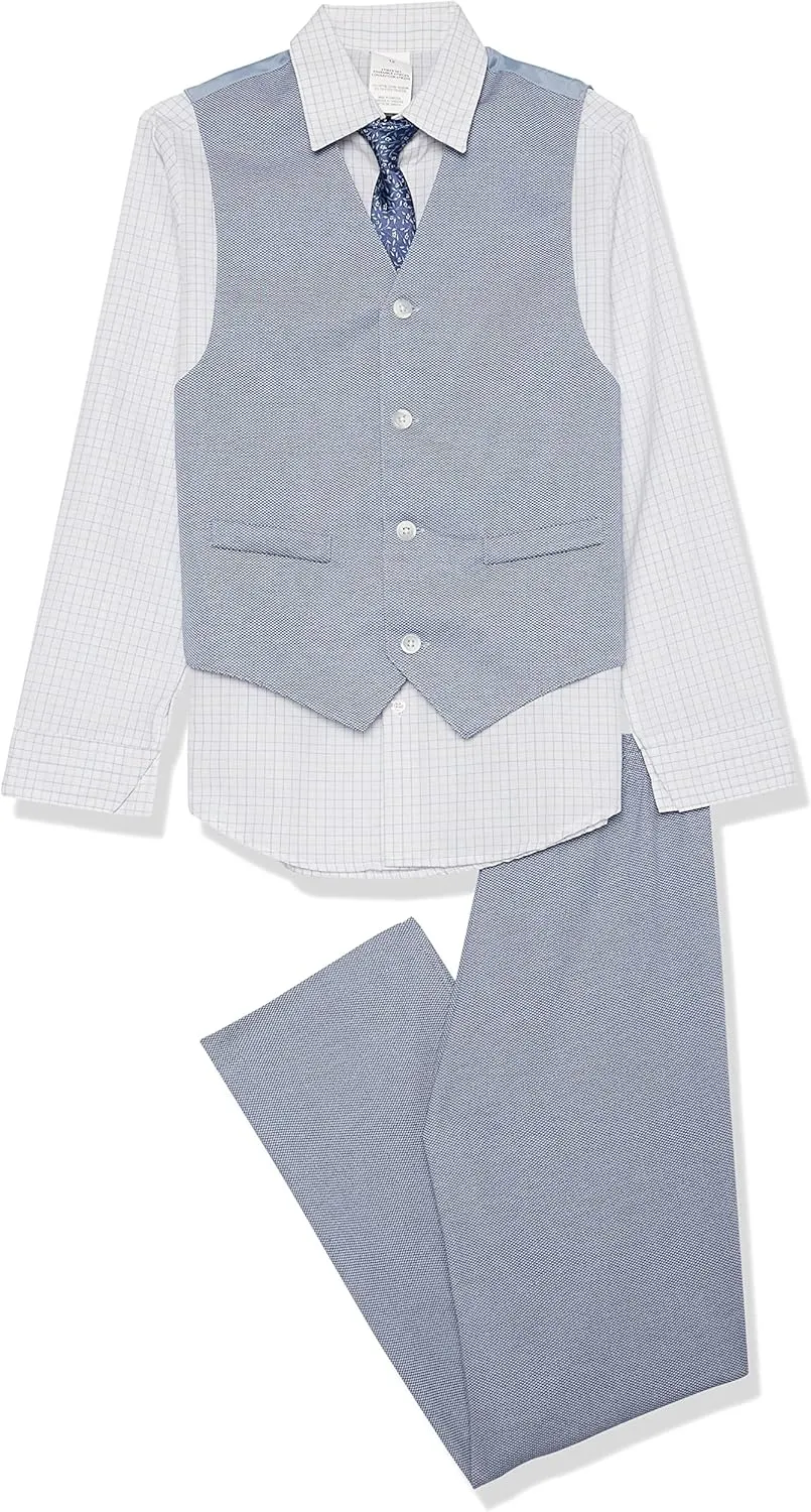 Van Heusen Boys' 4-Piece Formal Suit Set, Vest, Pants, Collared Dress Shirt, and Tie