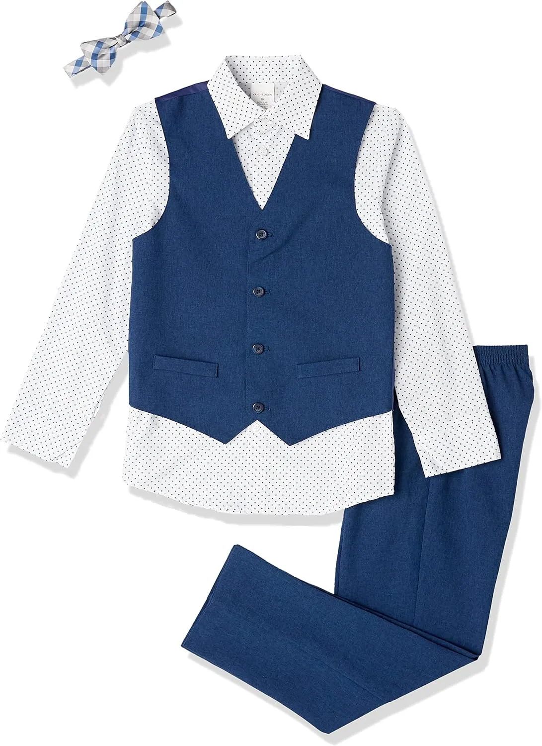 Van Heusen Boys' 4-Piece Formal Suit Set, Vest, Pants, Collared Dress Shirt, and Tie