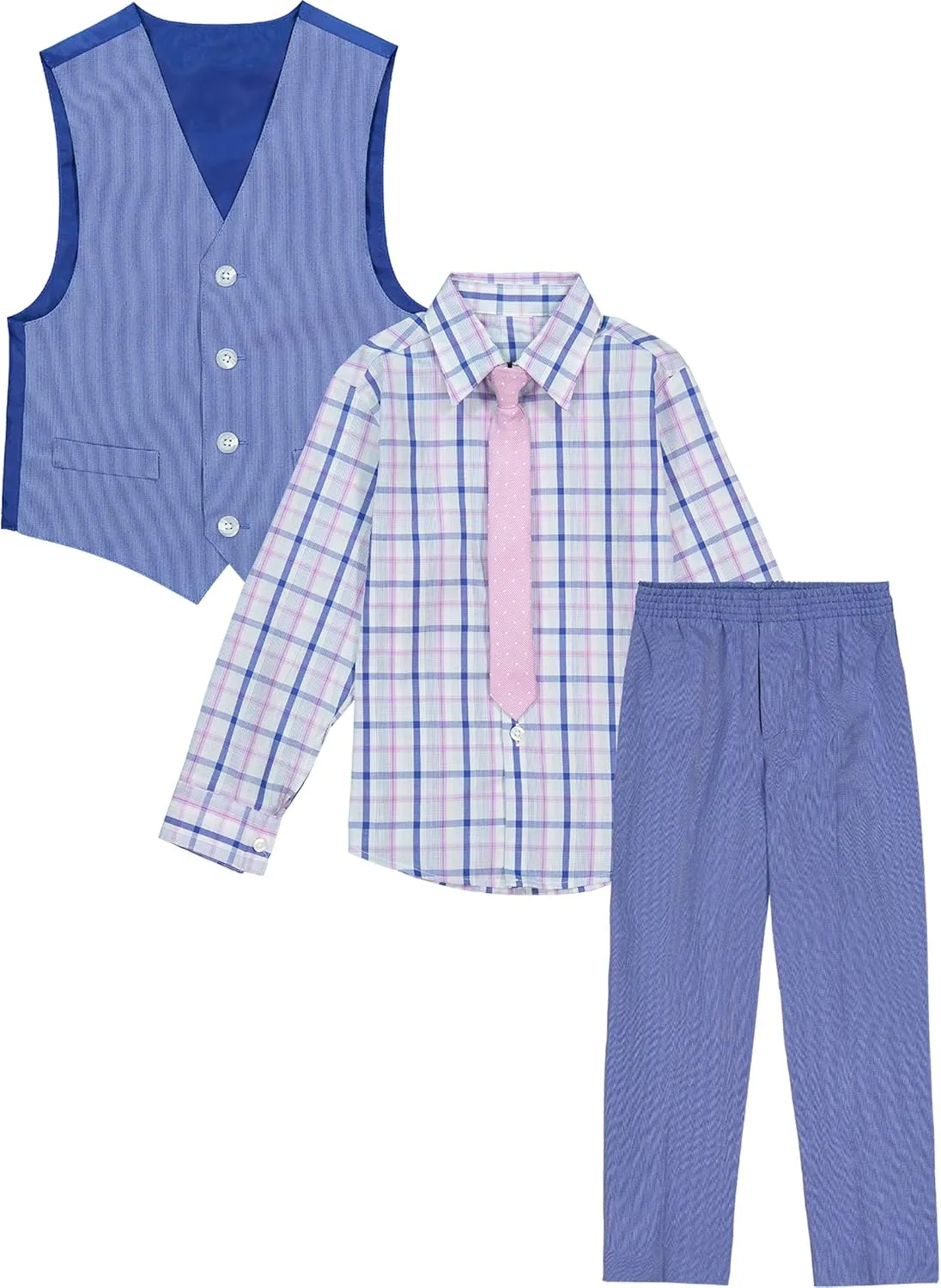 Van Heusen Boys' 4-Piece Formal Suit Set, Vest, Pants, Collared Dress Shirt, and Tie