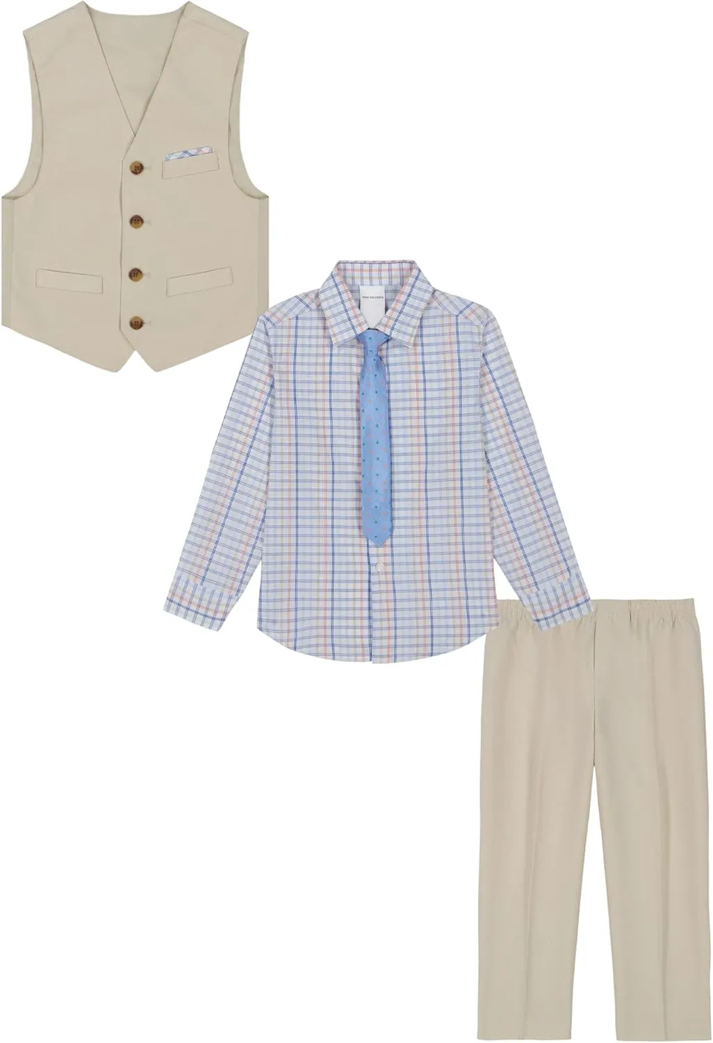 Van Heusen Boys' 4-Piece Formal Suit Set, Vest, Pants, Collared Dress Shirt, and Tie