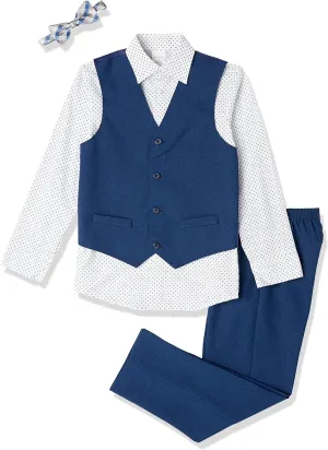 Van Heusen Boys' 4-Piece Formal Suit Set, Vest, Pants, Collared Dress Shirt, and Tie