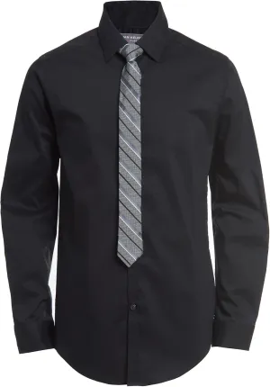 Van Heusen Boys' Long Sleeve Collared Button-Down Dress Shirt and Tie Set