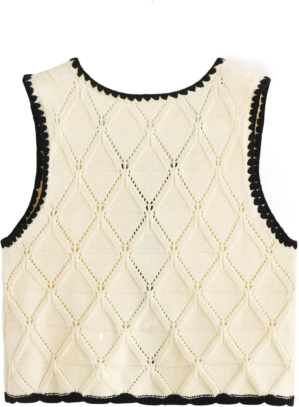 Verdusa Women's Old Money Bow Tie Crochet Sweater Vest Contrast Binding Knot Front V Neck Knit Top