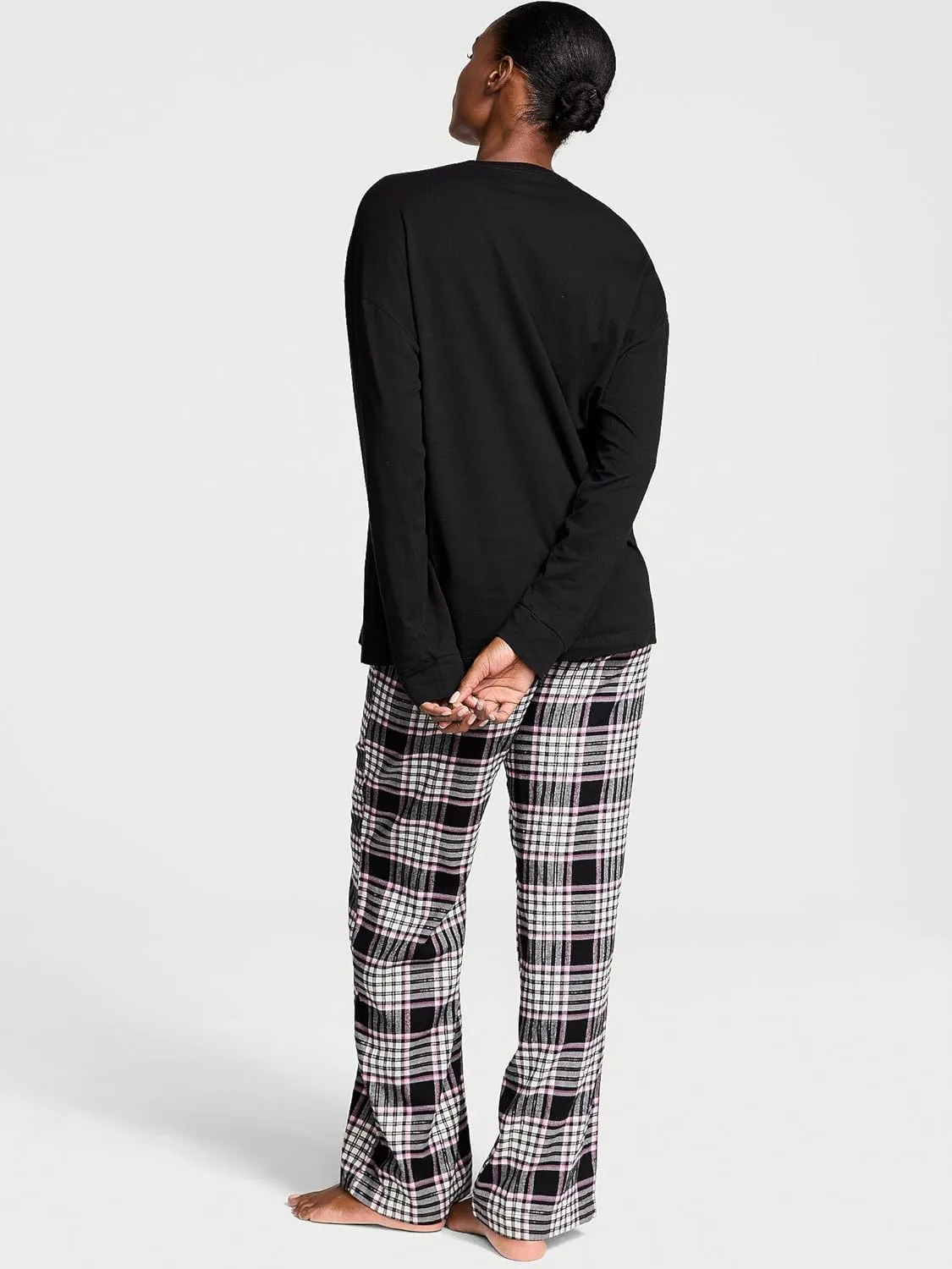 Victoria's Secret Tee Pajama Set, Long Sleeve Cotton T Shirt and Flannel Pants, Sleepwear for Women (XS-XXL)