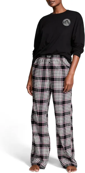 Victoria's Secret Tee Pajama Set, Long Sleeve Cotton T Shirt and Flannel Pants, Sleepwear for Women (XS-XXL)