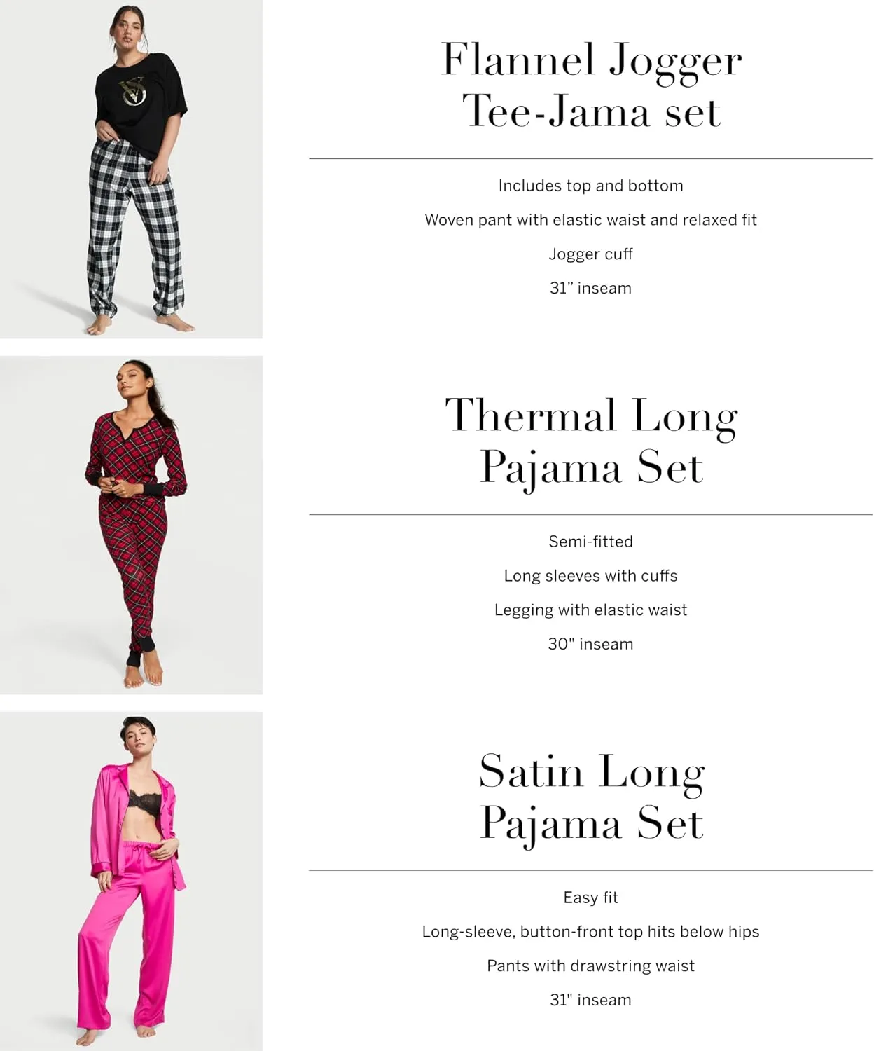 Victoria's Secret Tee Pajama Set, Long Sleeve Cotton T Shirt and Flannel Pants, Sleepwear for Women (XS-XXL)