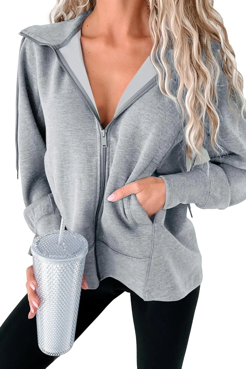 VIMPUNEC Zip Up Hoodies for Women Fall Trendy Sweatshirts Comfy Lightweight Jacket with Pockets