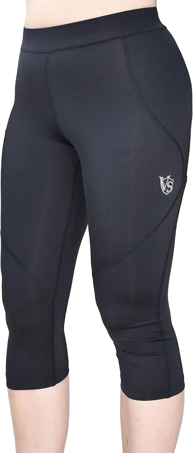 Vital Salveo-Germanium Compression Women Capri Leggings with High Waist, Body Slimming Pants for Running, Jogging