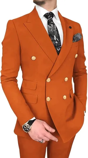 Wangyue Double Breasted Suits for Men - 2 Piece Slim Fit Peak Lapel Blazer & Pants - Business & Party Suits
