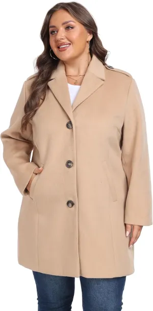 wantdo Women's Plus Size Pea coat Oversized Notched Lapel Peacoat Jacket