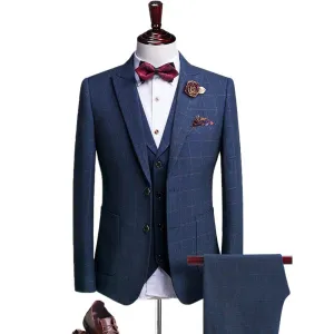 West Louis Tailored Plaid Formal Business-Men 3-Piece Suit