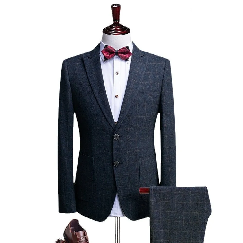 West Louis Tailored Plaid Formal Business-Men 3-Piece Suit
