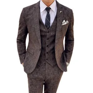 West Louis Tailored Viscose Elegant Plaid British 3 Piece Suit