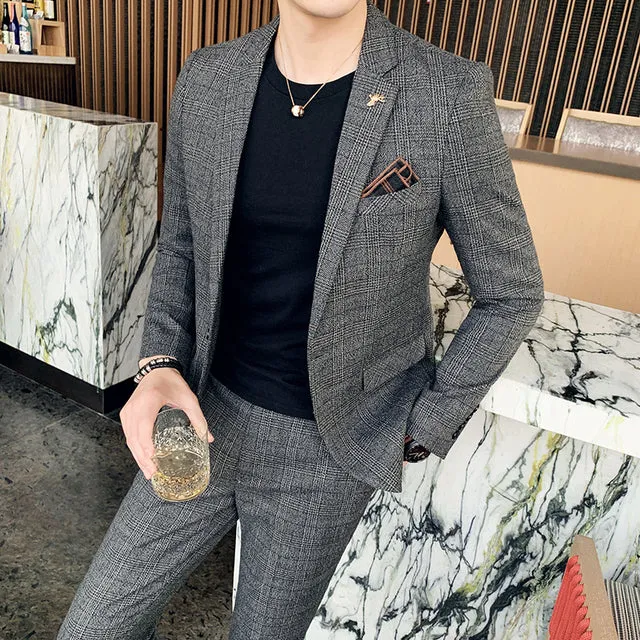 West Louis Tailored Viscose Elegant Plaid British 3 Piece Suit