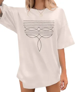 Western Shirts for Women Boot Stitch Embroidery Shirt Rodeo Vintage Tshirt Oversized Boho Country Music Short Sleeve Top