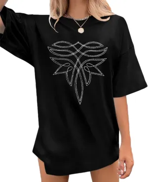 Western Shirts for Women Boot Stitch Embroidery Shirt Rodeo Vintage Tshirt Oversized Boho Country Music Short Sleeve Top