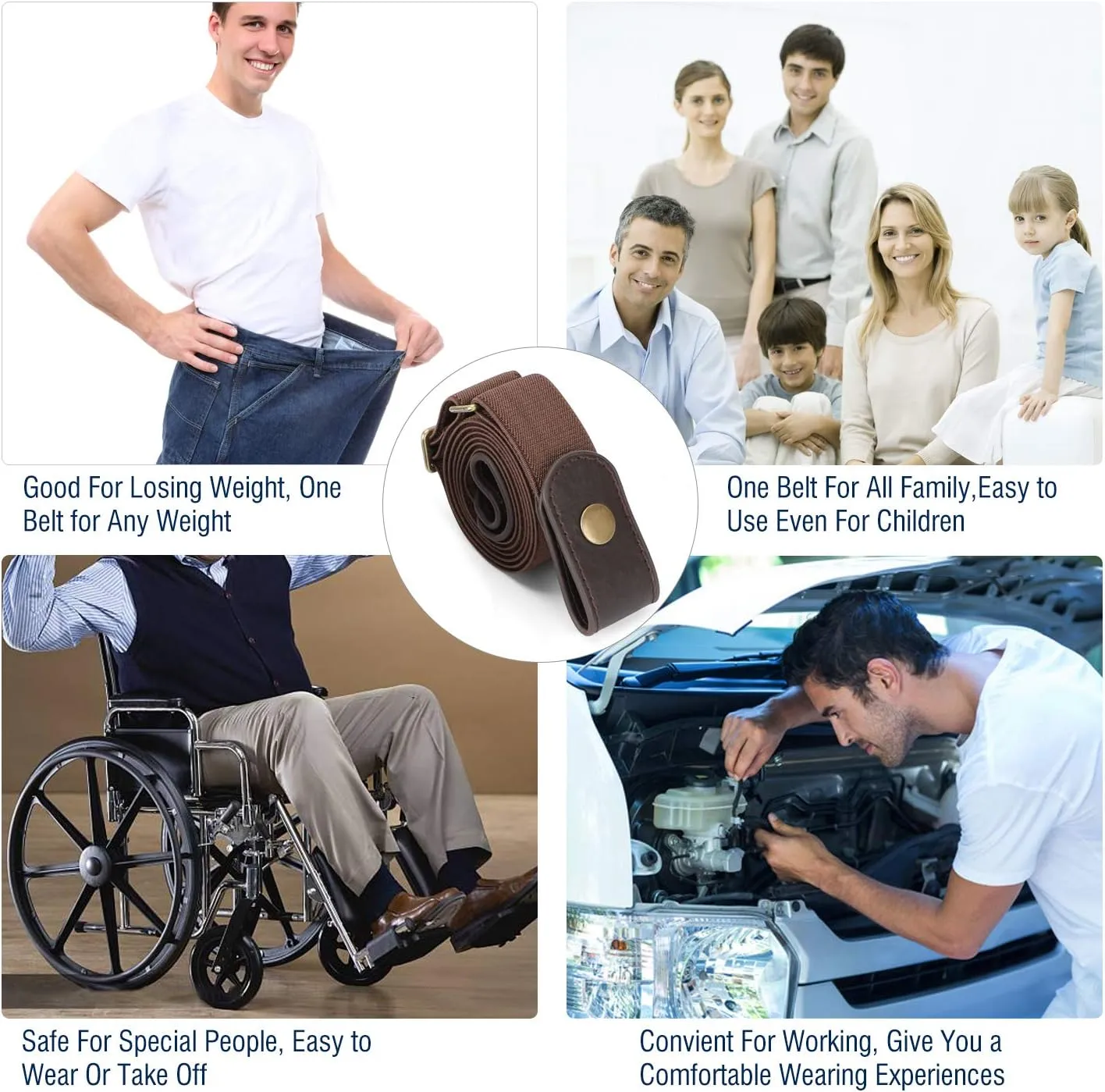 WHIPPY No Buckle Stretch No Show Belt for Men 1.38 inches Wide, Buckless Invisible Elastic Belt for Jeans Pants