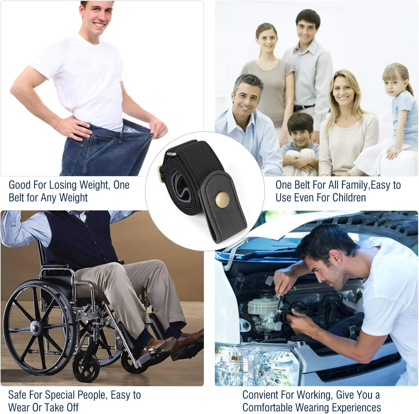 WHIPPY No Buckle Stretch No Show Belt for Men 1.38 inches Wide, Buckless Invisible Elastic Belt for Jeans Pants