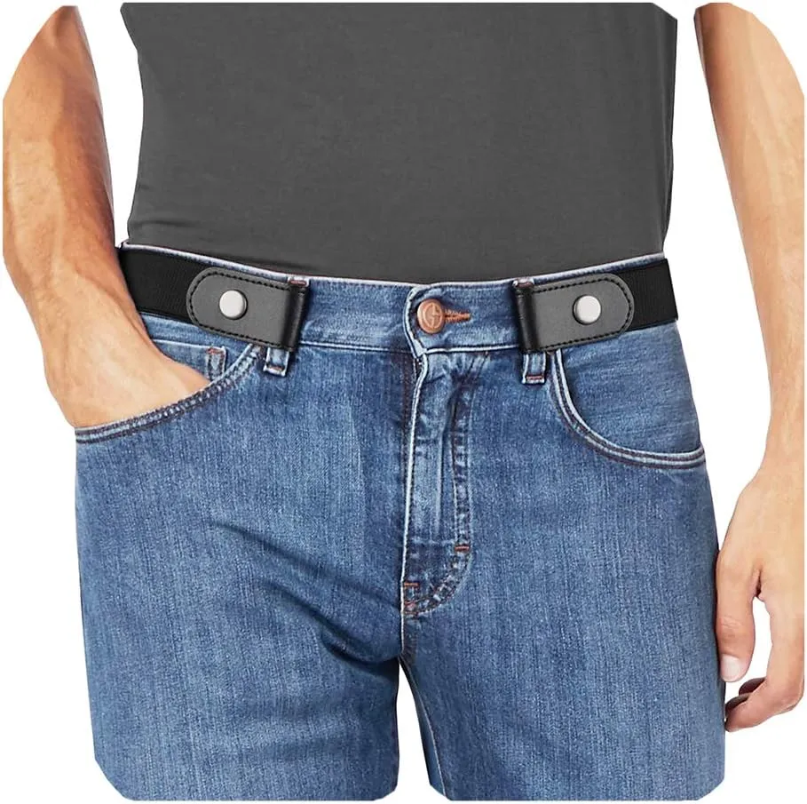 WHIPPY No Buckle Stretch No Show Belt for Men 1.38 inches Wide, Buckless Invisible Elastic Belt for Jeans Pants