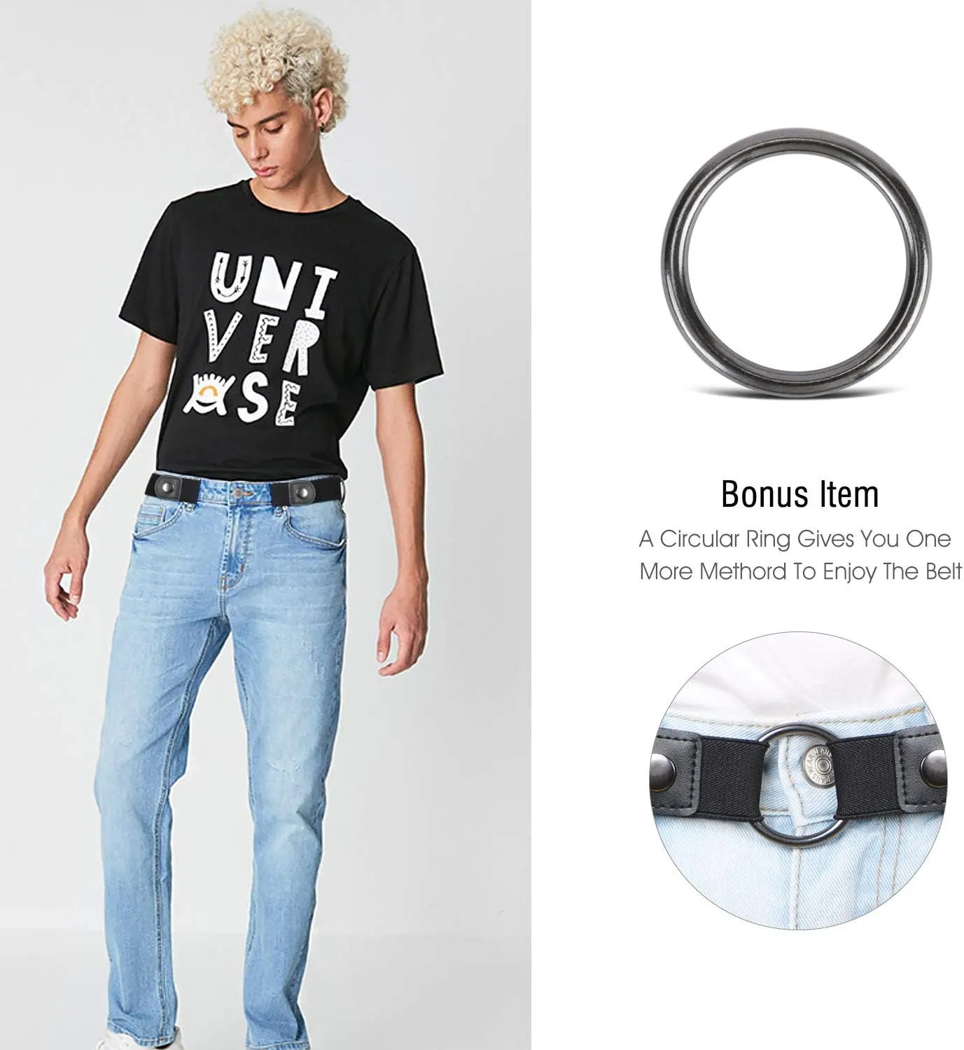 WHIPPY No Buckle Stretch No Show Belt for Men 1.38 inches Wide, Buckless Invisible Elastic Belt for Jeans Pants