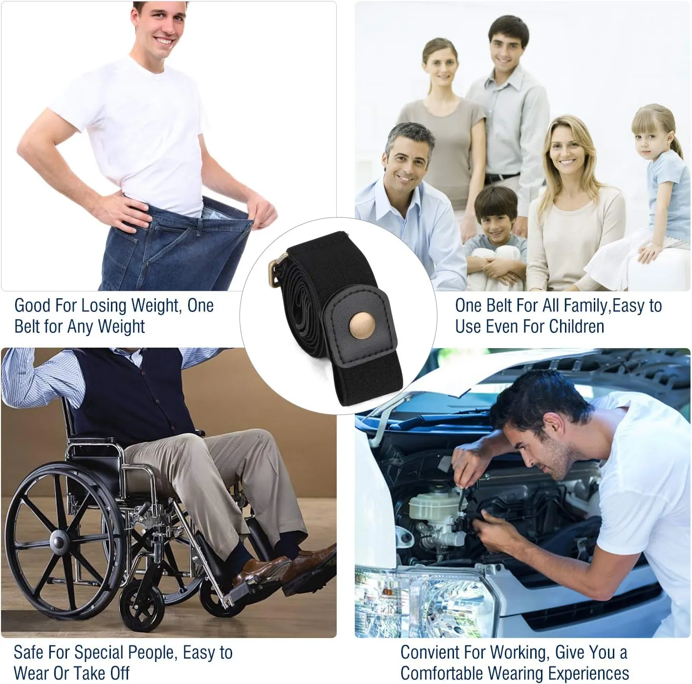 WHIPPY No Buckle Stretch No Show Belt for Men 1.38 inches Wide, Buckless Invisible Elastic Belt for Jeans Pants