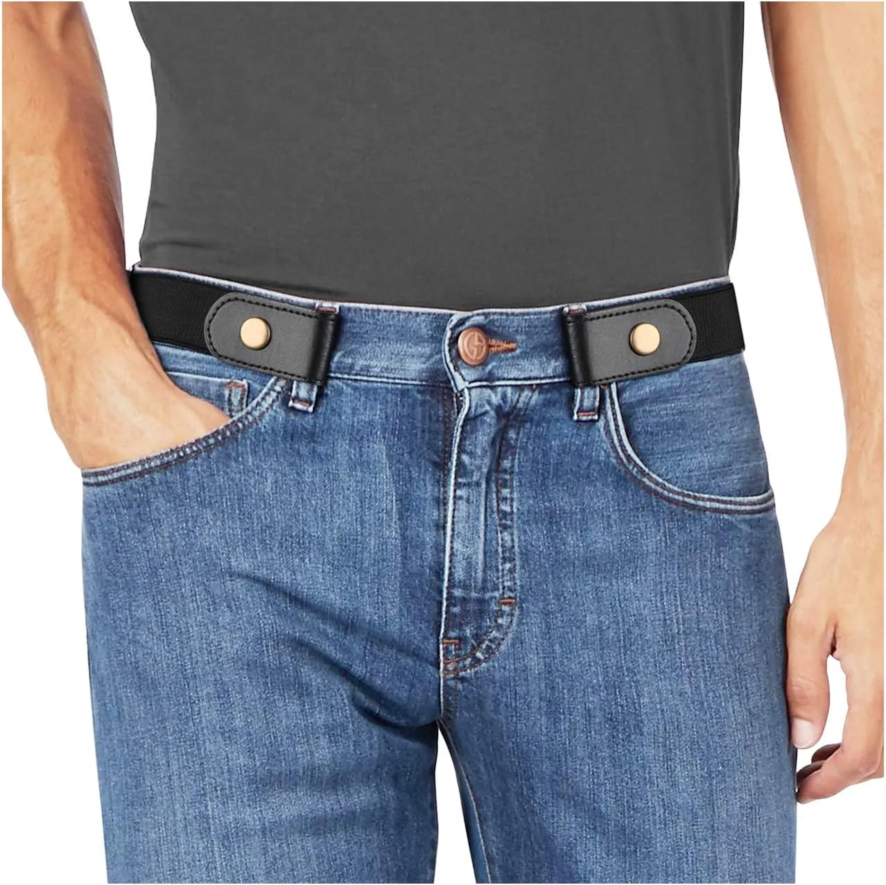 WHIPPY No Buckle Stretch No Show Belt for Men 1.38 inches Wide, Buckless Invisible Elastic Belt for Jeans Pants