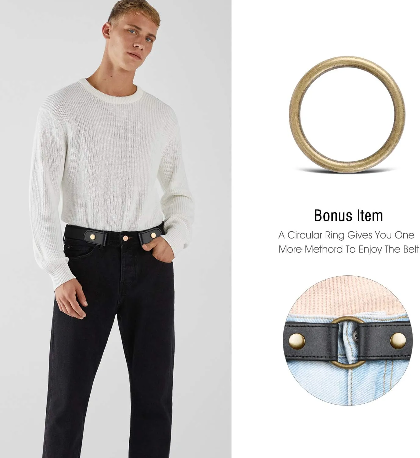WHIPPY No Buckle Stretch No Show Belt for Men 1.38 inches Wide, Buckless Invisible Elastic Belt for Jeans Pants