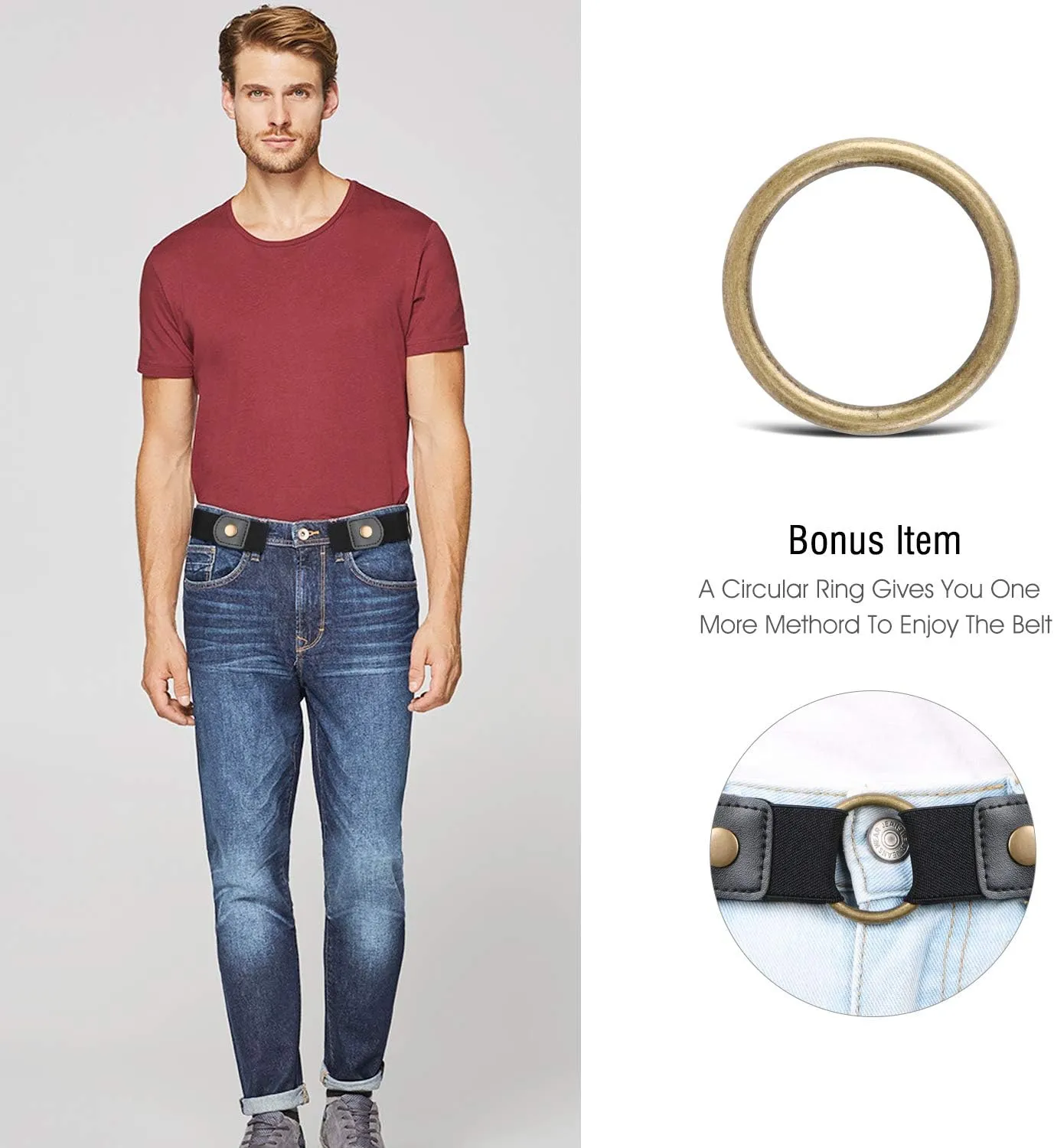 WHIPPY No Buckle Stretch No Show Belt for Men 1.38 inches Wide, Buckless Invisible Elastic Belt for Jeans Pants