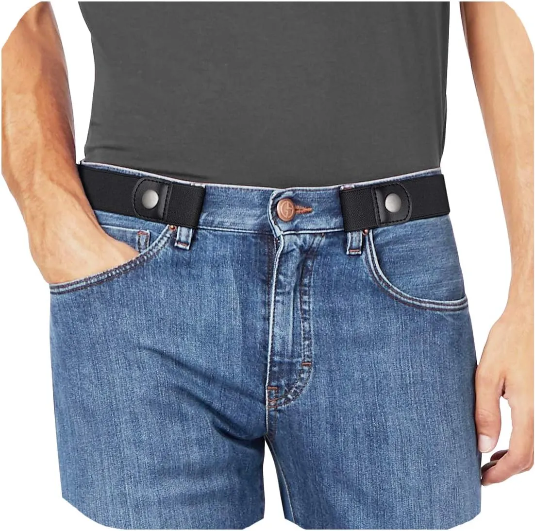 WHIPPY No Buckle Stretch No Show Belt for Men 1.38 inches Wide, Buckless Invisible Elastic Belt for Jeans Pants