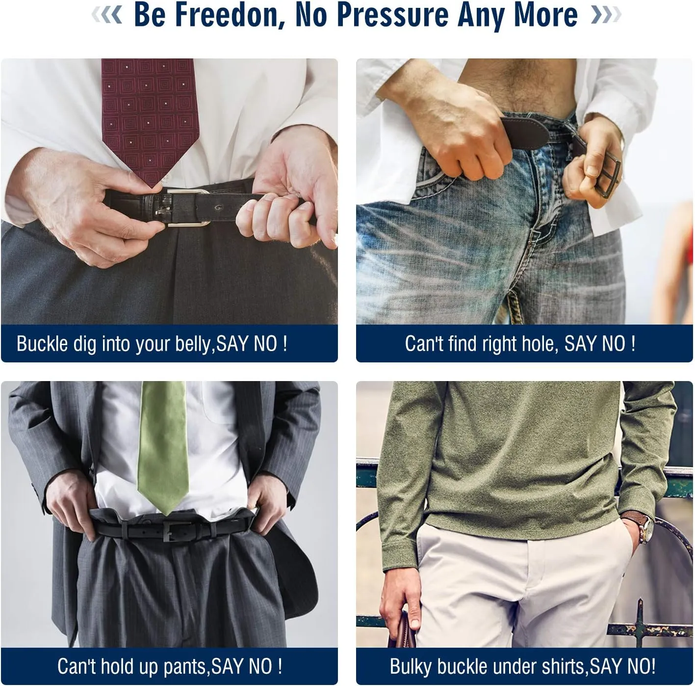 WHIPPY No Buckle Stretch No Show Belt for Men 1.38 inches Wide, Buckless Invisible Elastic Belt for Jeans Pants