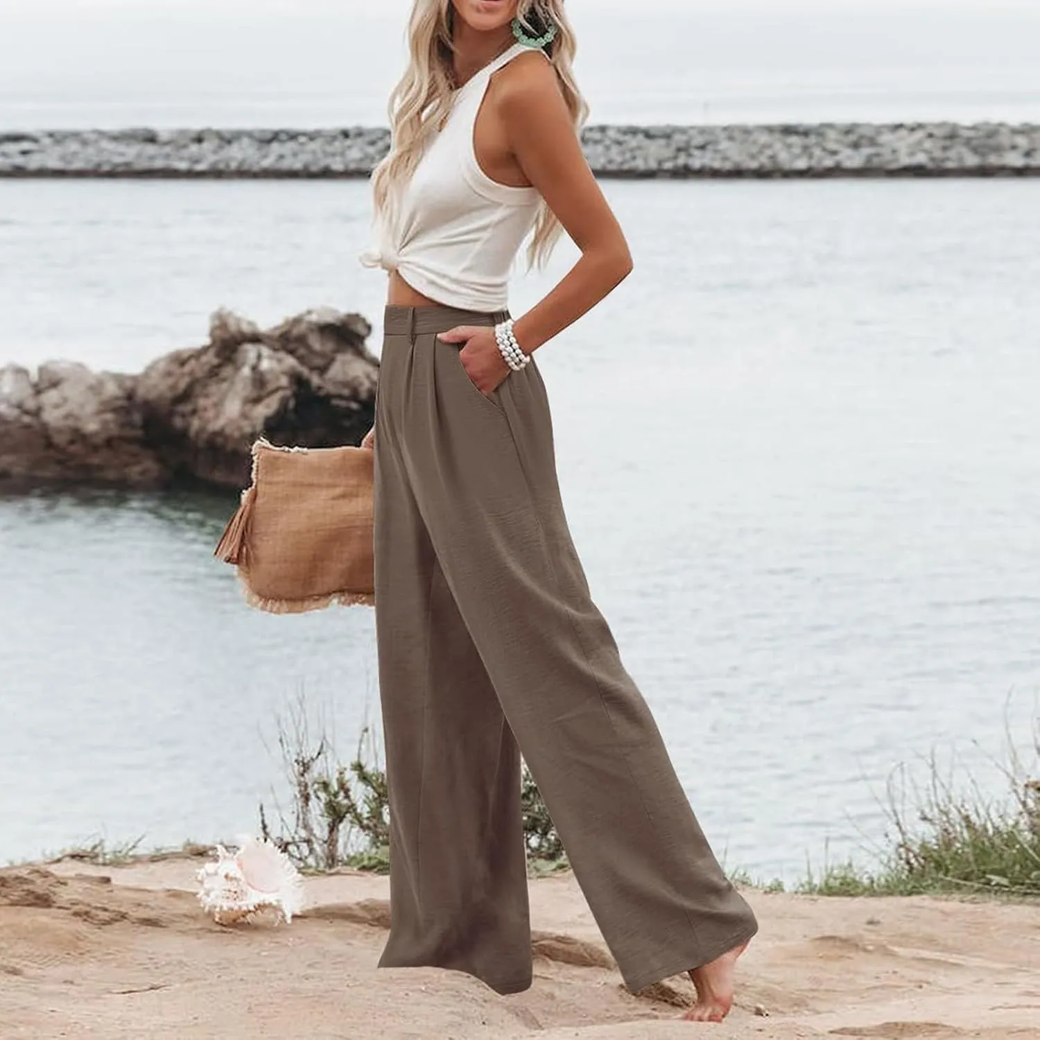 Wide Leg Pants for Women High Waist Solid Color Casual Trousers WomenSlacks Workout Pants 2024